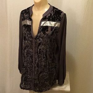 Anthropologie ~ Anthro TINY Brand Grey with Silver Sequins Top Size L - EUC